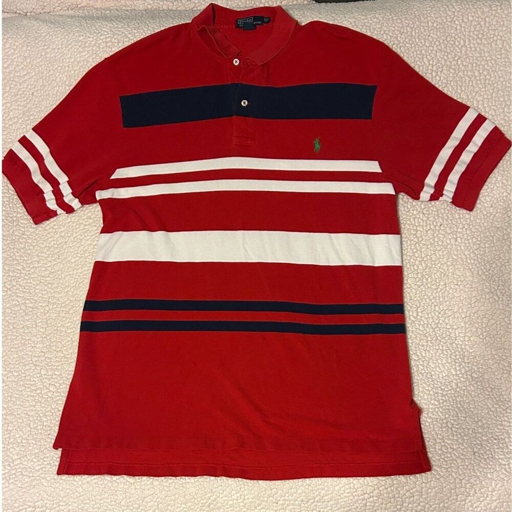 Y2K Vintage Polo Ralph Lauren Striped Polo Shirt XLT Tall Red Pony